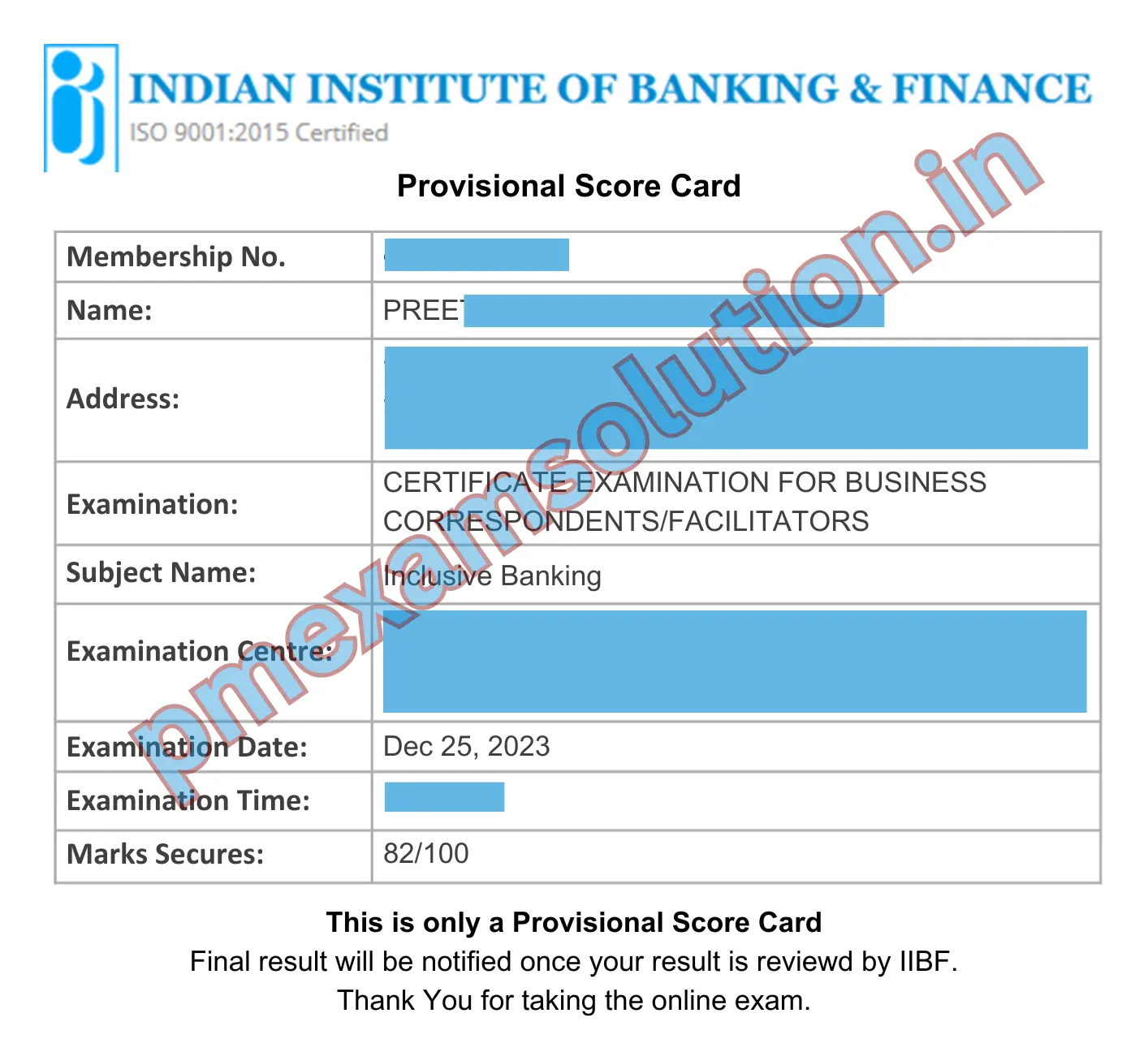 IIBF Sample certificate 5